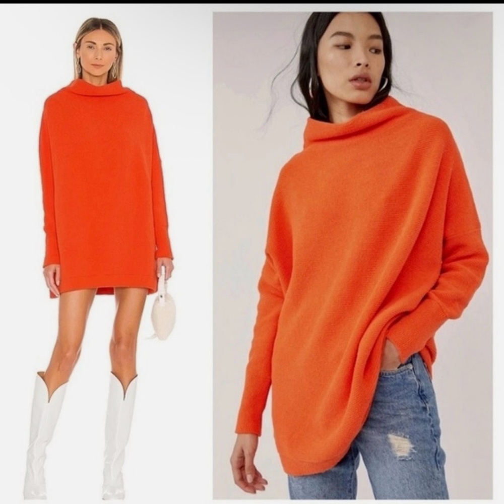 Free People Bold Red Cowl Neck Sweater